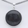 Pendentif argent et obsidienne argentee