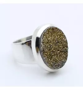 bague argent et pyrite arc-en-ciel