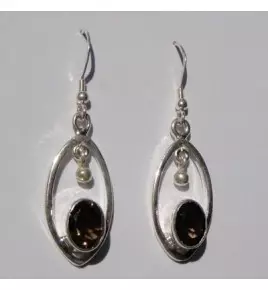 Boucles d'oreilles argent et quartz fume