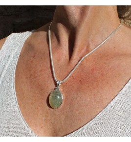 pendentif argent prehnite verte