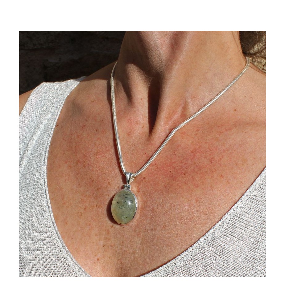 pendentif argent prehnite verte