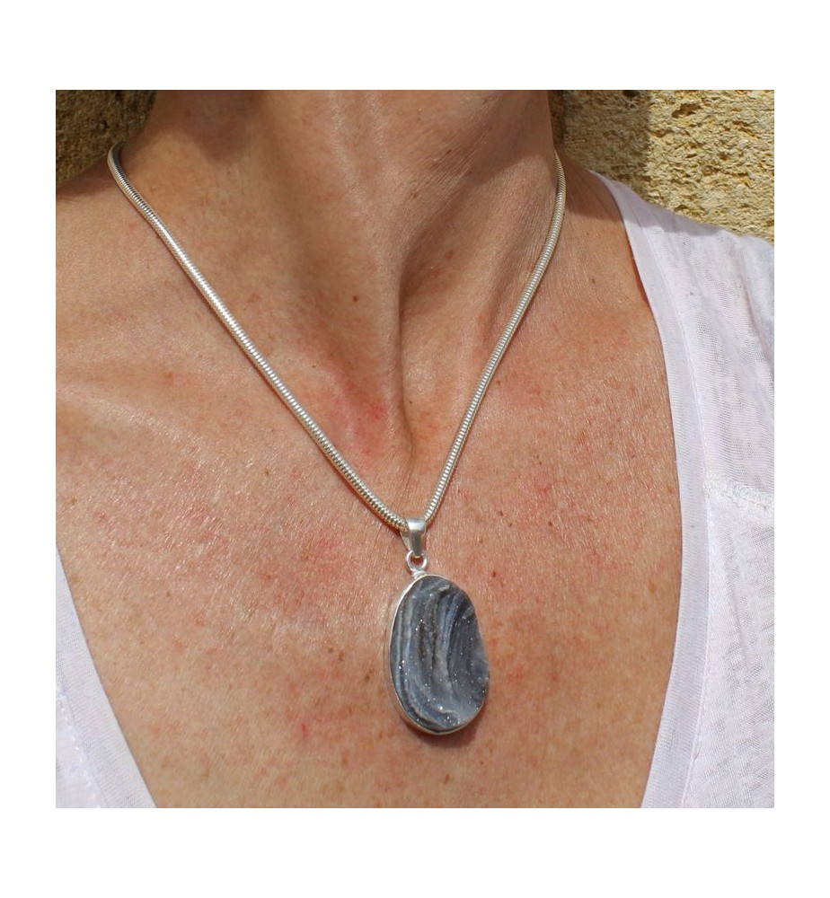 pendentif argent 925 et calcédoine