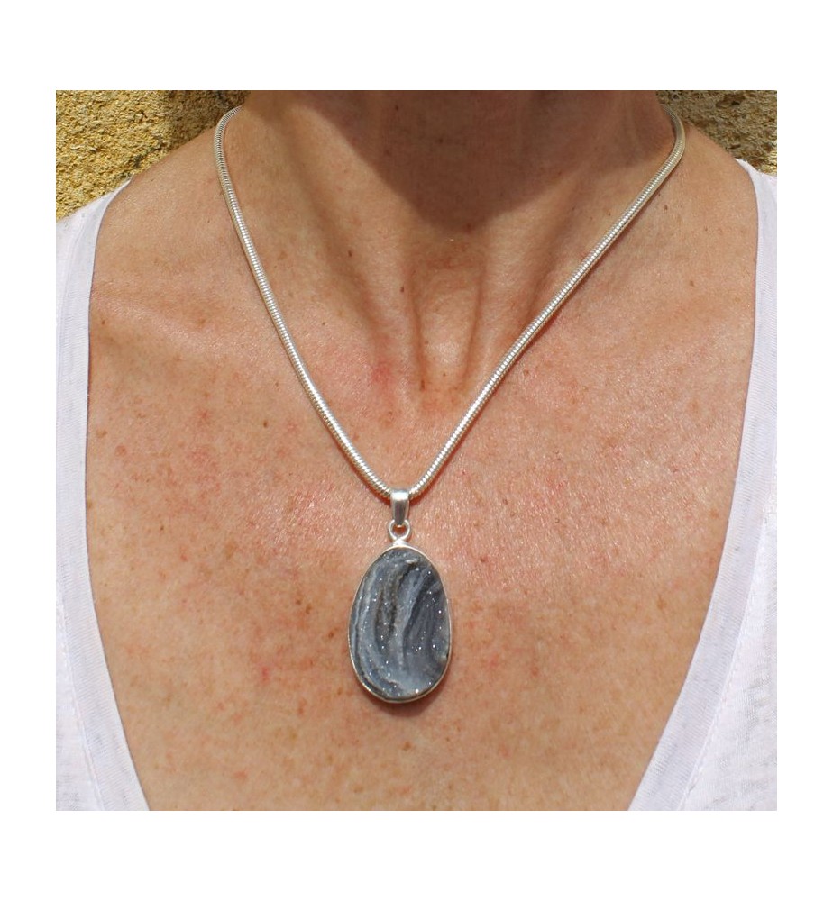 pendentif argent et pierre ethnique