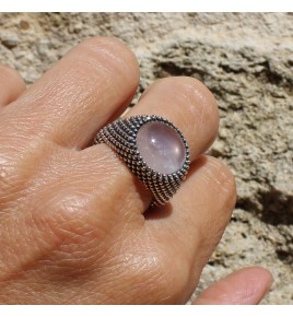 bague argent et pierre rose