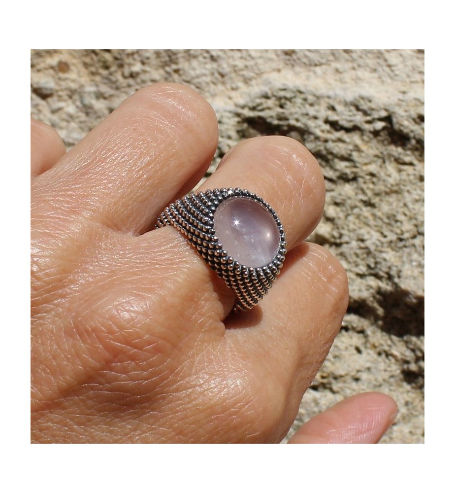 bague argent et pierre rose