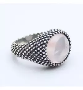 bague argent et quartz rose