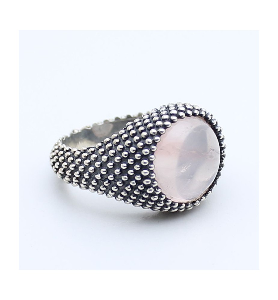 bague argent et quartz rose