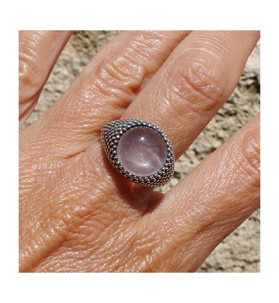 bague argent quartz rose