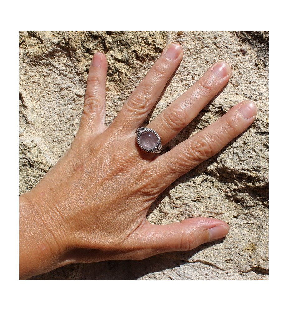 bague argent 925 et quartz rose