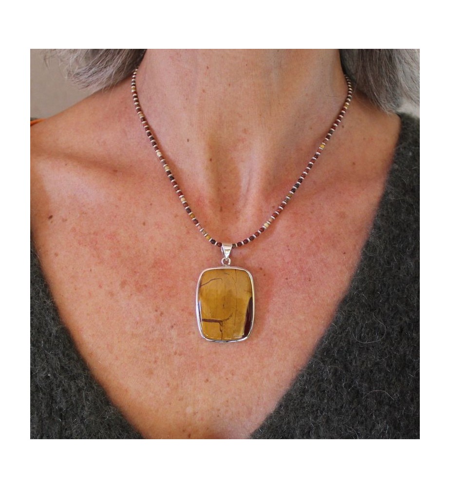 Collier Pendentif Jaspe Bourdon – Argent 925, Pierre Orange, Neuf Avec étiquettes – Livré En 48h