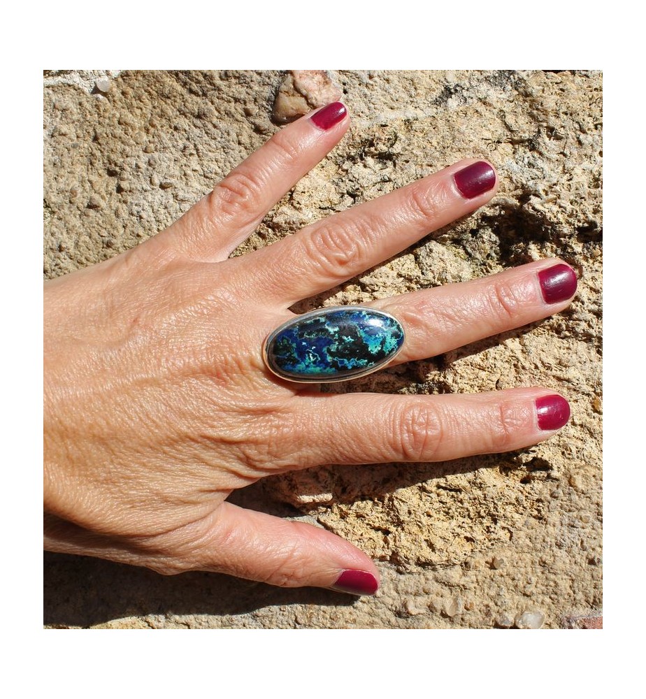 bague argent 925 et azurite