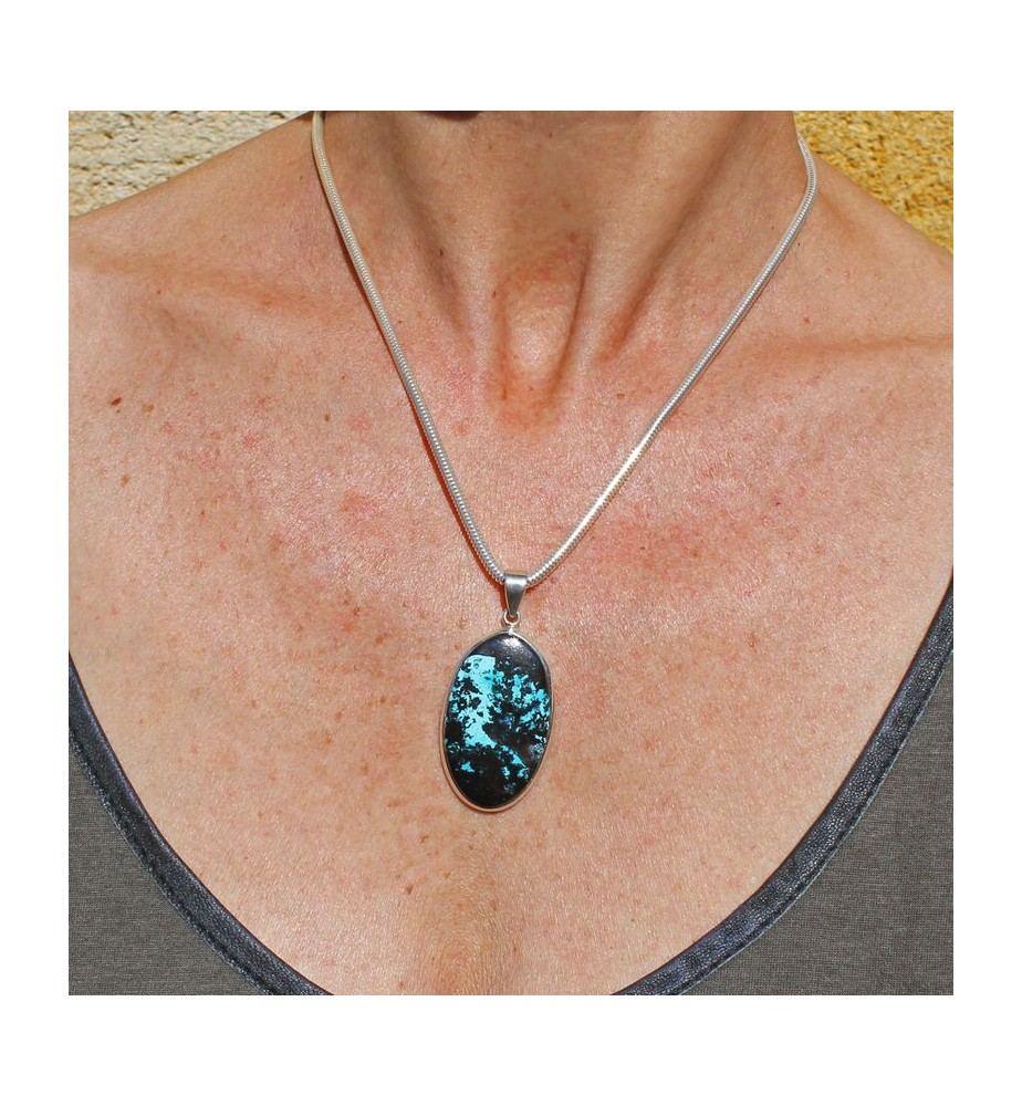 pendentif argent 925 et azurite
