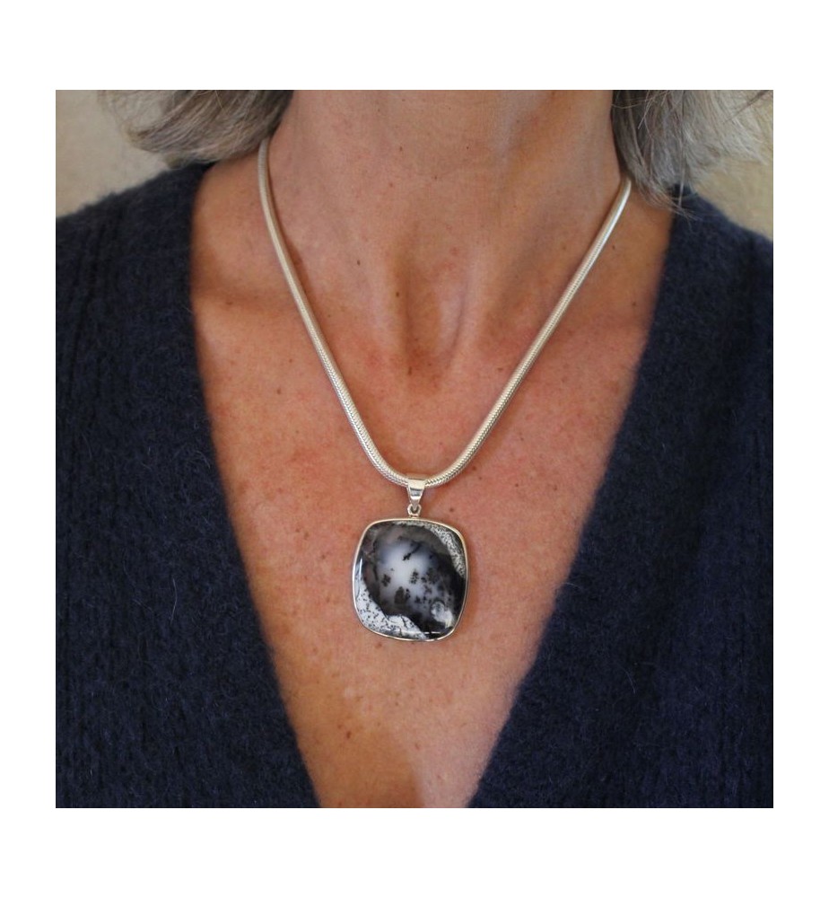 pendentif argent 925 et agate dendritique
