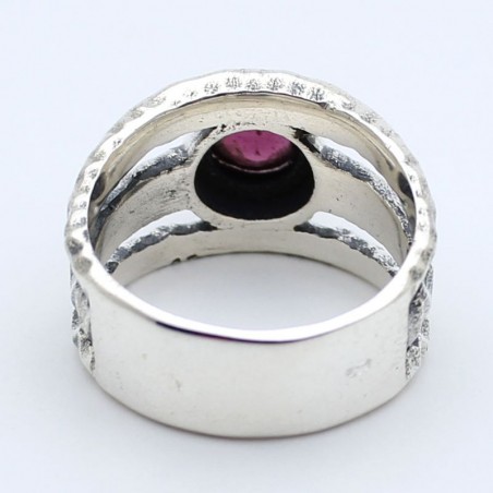 Bague Argent 925 Sertie D'un Grenat Rouge Naturel - Taille 50 - Bijou Vintage