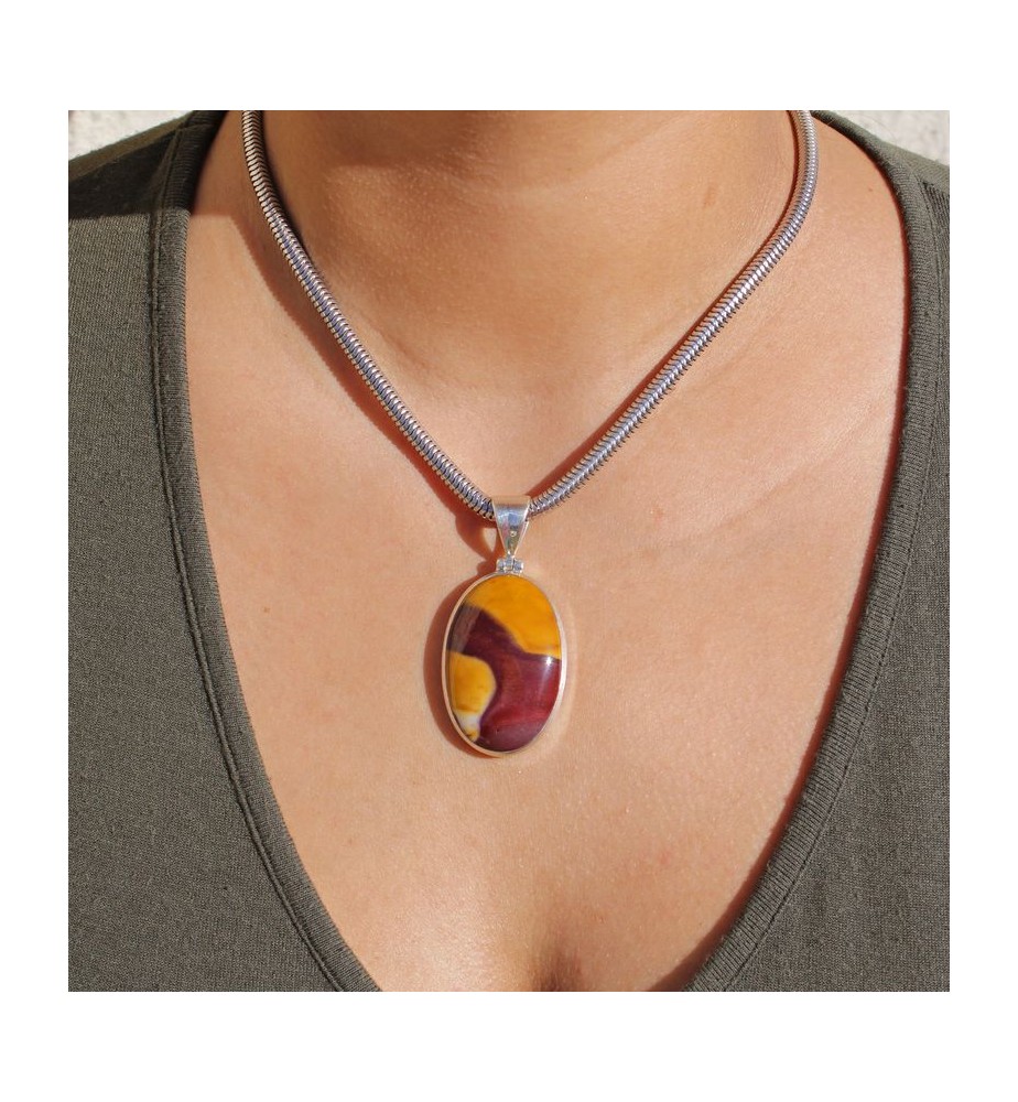 pendentif argent 925 et jaspe mokaite