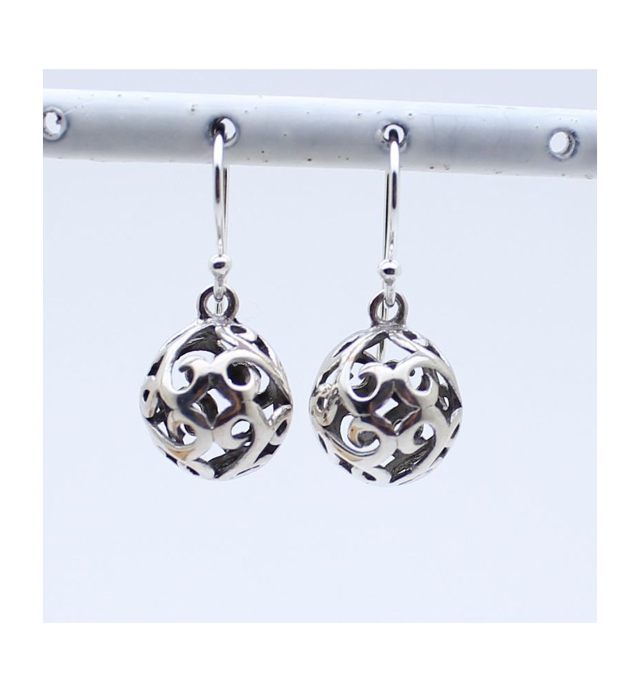 Boucles D'oreilles Lobes Bijouxia - Boules Cristal Violet Et Argent 925/1000