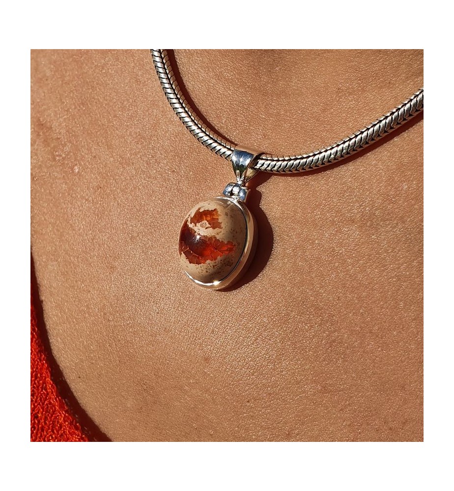 pendentif argent et pierre orange