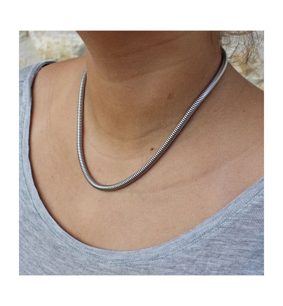Collier Argent 925 Maille Serpent - Bijou Fantaisie Argenté - Neuf Avec étiquettes