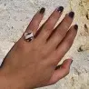 bague argent et pierre beige