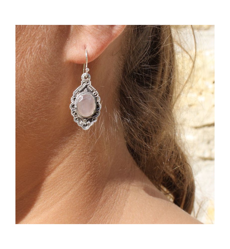 boucles d'oreilles argent quartz rose