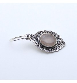 boucle d'oreille argent pierre rose