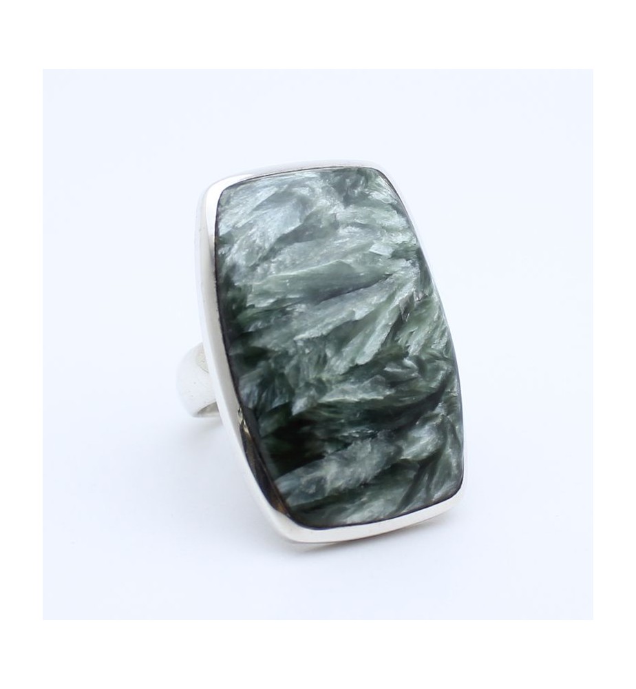 Bague En Séraphinite Naturelle Et Argent Massif 925 - 29 Carats, Taille 59, Neuf