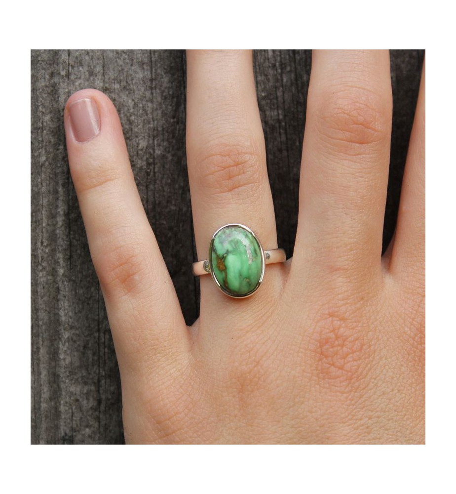 bague argent pierre verte