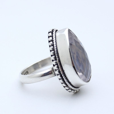 Bague Argent Sterling 925 Tanzanite Facettée En Forme De Poire - Taille 7, Neuve Sans Emballage