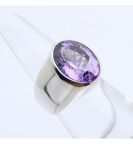 Bague en argent 925 et améthyste facettée à gros anneau