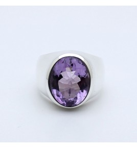 Bague en argent 925 et améthyste facettée à gros anneau