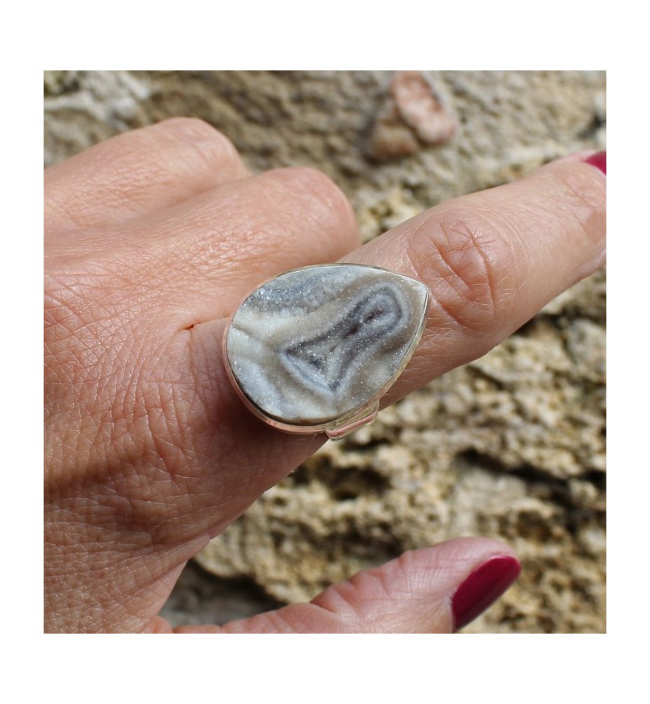 bague calcédoine druzy