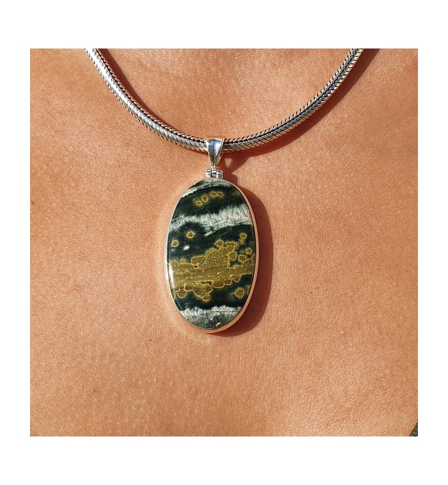 pendentif argent et jaspe océan