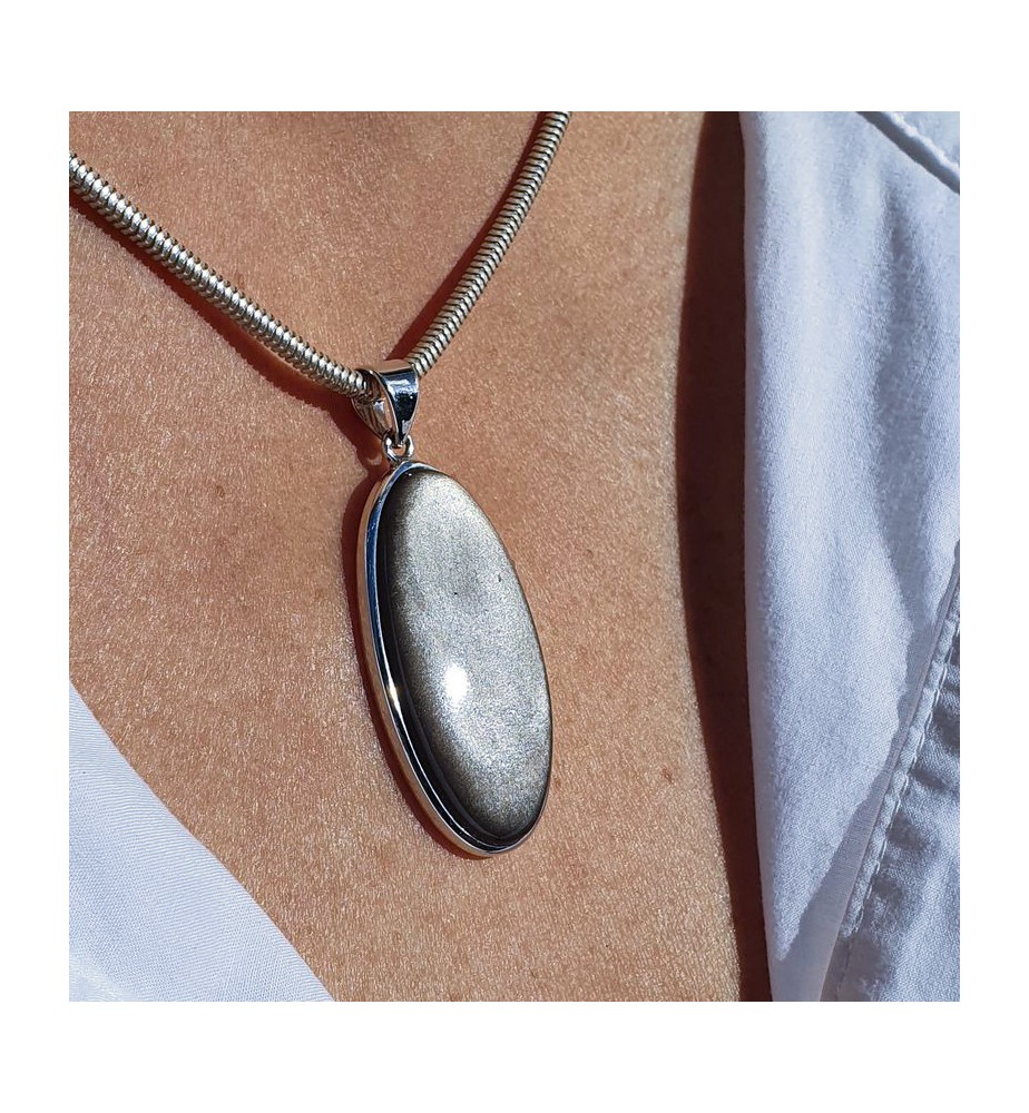 obsidienne argentée pendentif