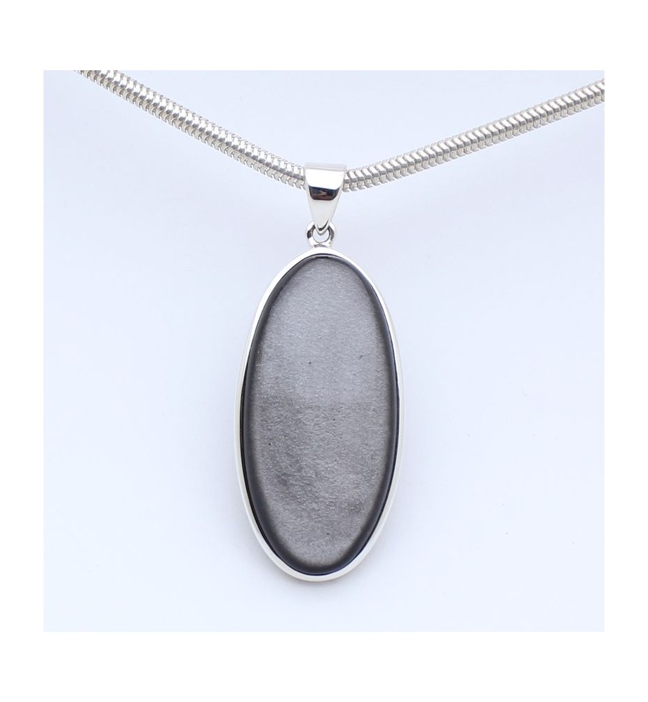 pendentif argent pierre grise
