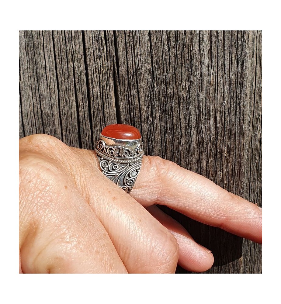 bague argent pierre orange
