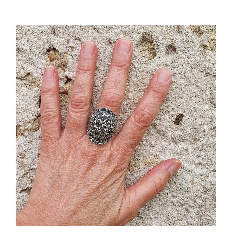 Bague En Argent Avec Grenat Et Marcassites - Taille 57, Neuve Sans Boîte