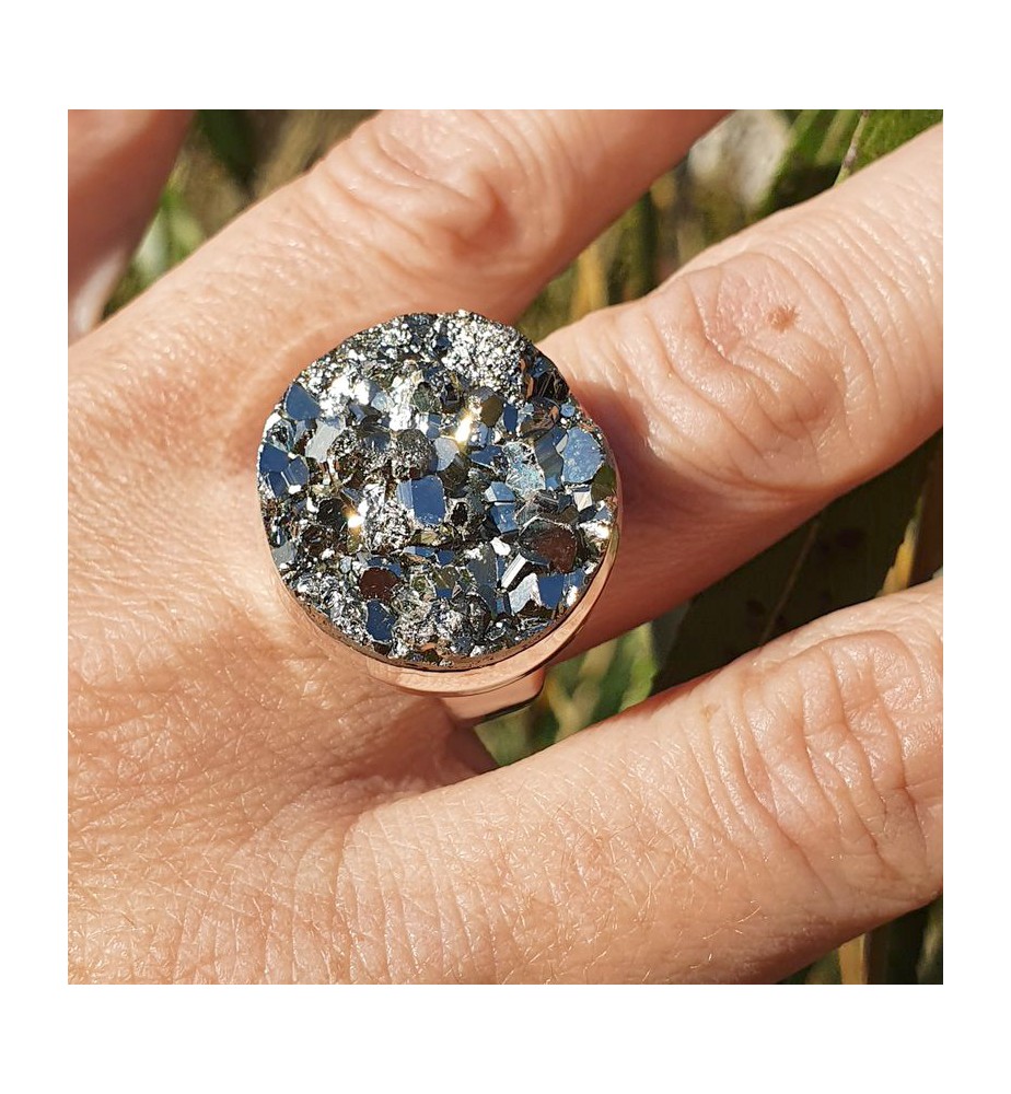 bague argent pierre dorée