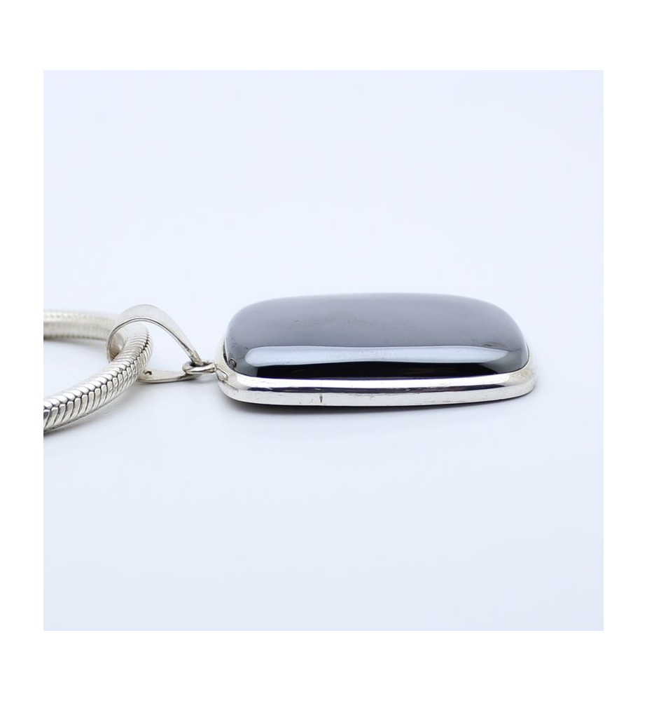 Collier Chaîne Pendentif En Argent Massif Avec Hématites - Motif Trèfle, Lune Et étoile - Occasion