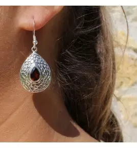 boucle d'oreille argent grenat