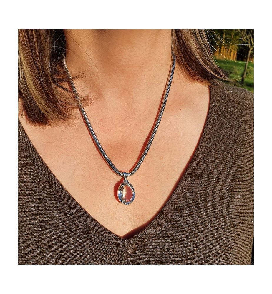 Pendentif Cristal De Roche Quartz Sur Cordon - Monture Argent 925, Neuf Sans Emballage