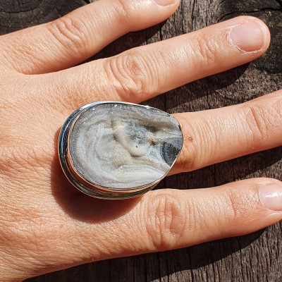 Bague En Argent 925 Avec Calcédoine - Référence BA-AR-607, Taille 58 - Neuve Avec étiquettes