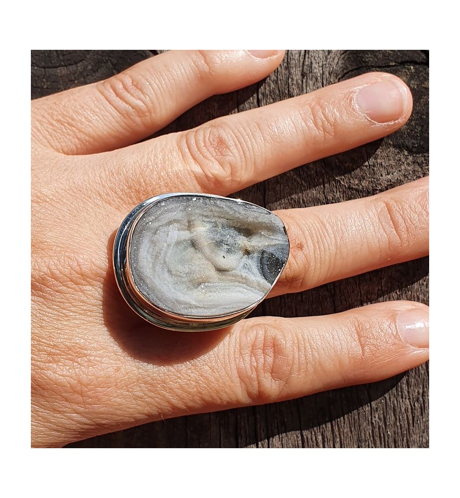 bague argent pierre brute