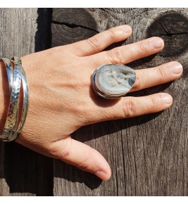 bague argent avec pierre calcédoine