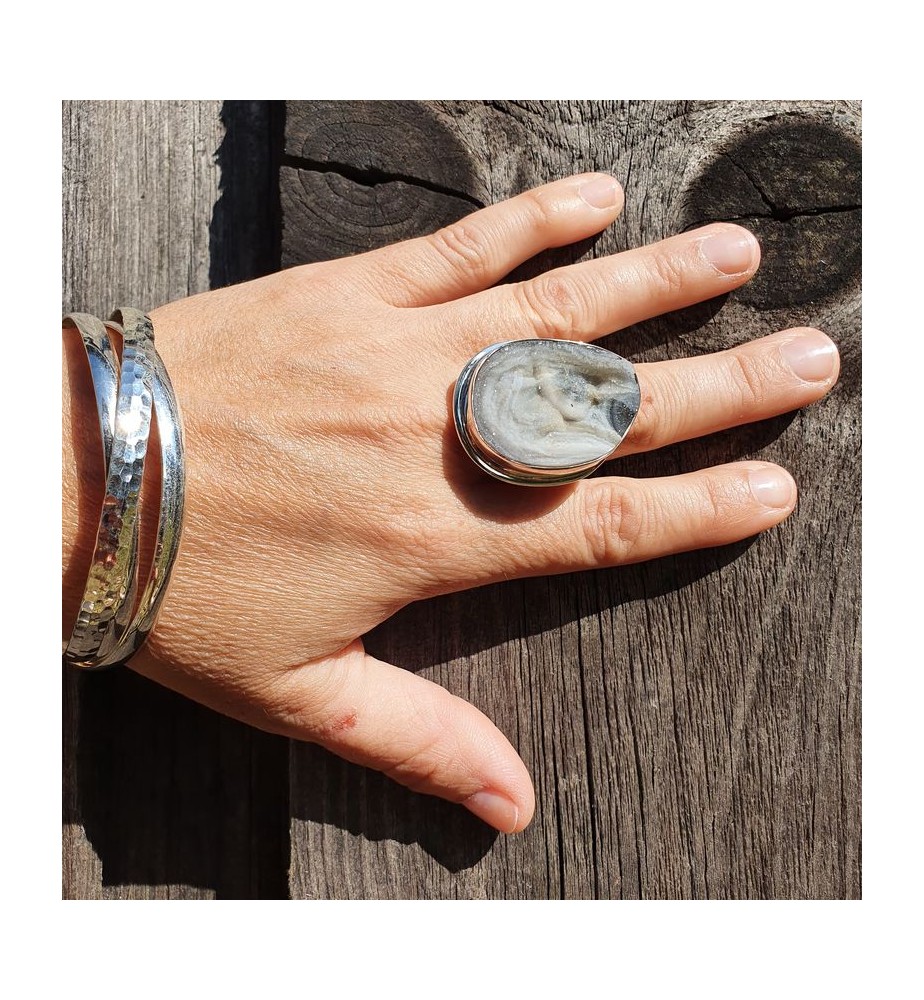 bague argent avec pierre calcédoine