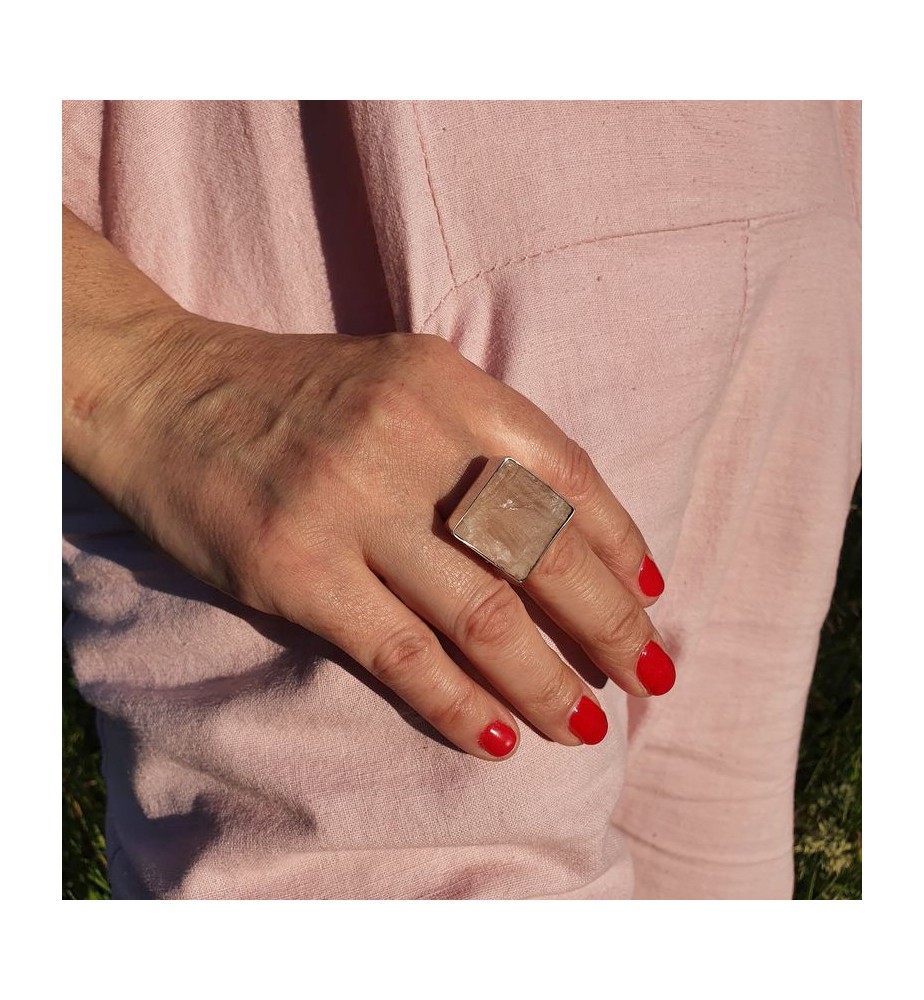 quartz rose brut bague