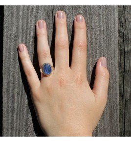 bague argent pierre bleue