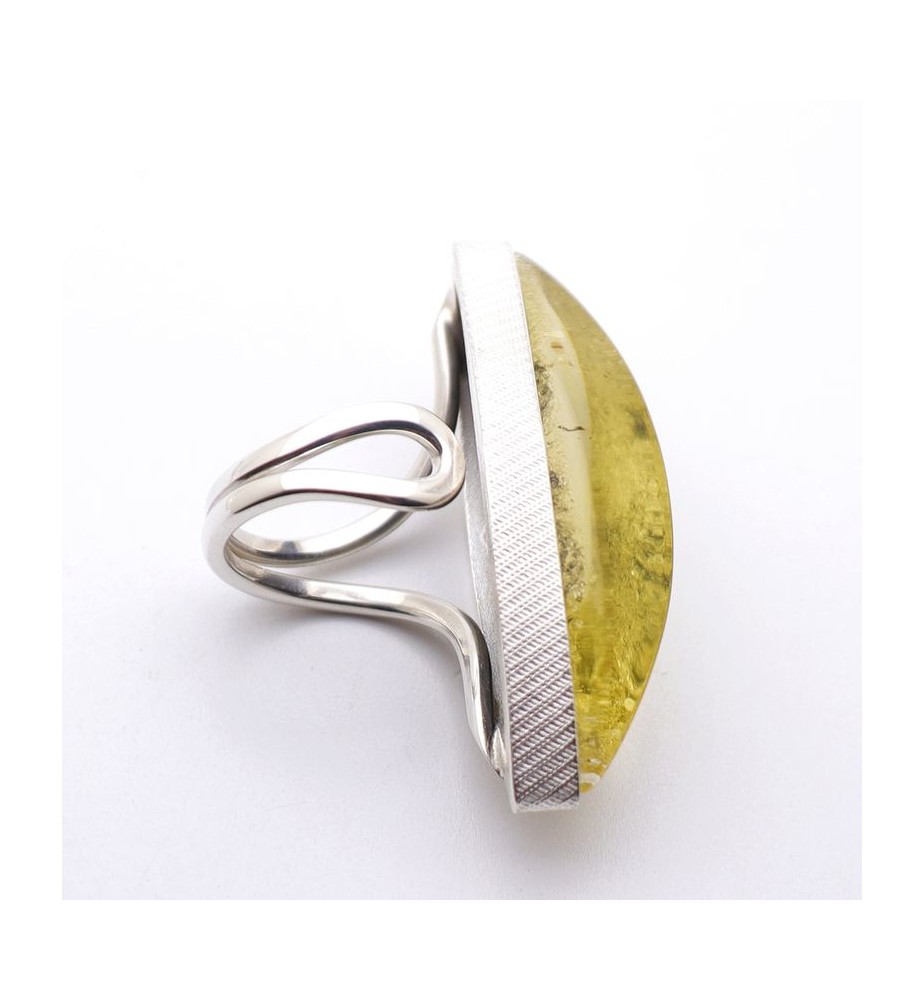 bague argent ambre jaune