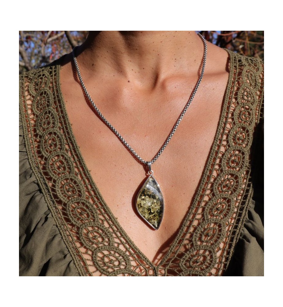 pendentif argent pierre verte