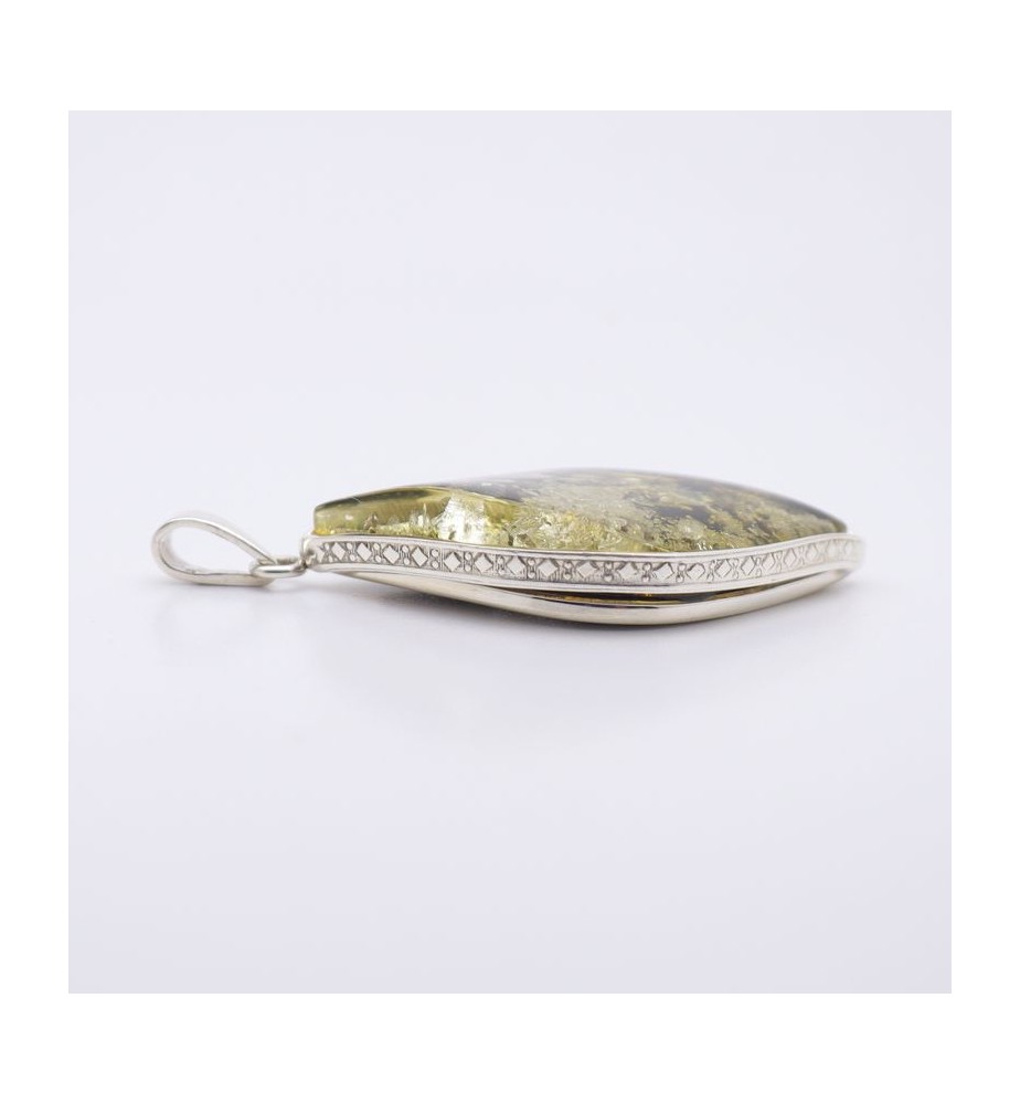 Pendentif Femme Ambre Véritable De La Mer Baltique - Argent Sterling 925/1000 - PE173