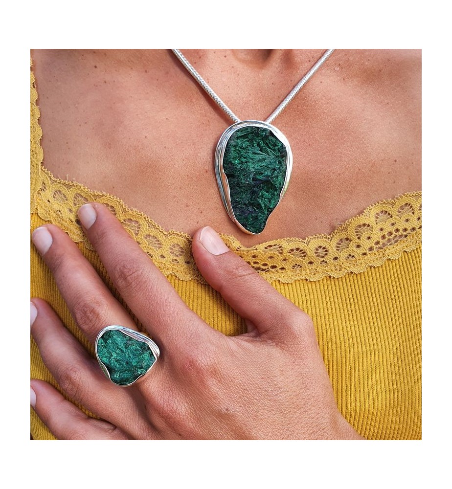 Bague En Argent 925 Avec Malachite - Poids 6,35g - Occasion